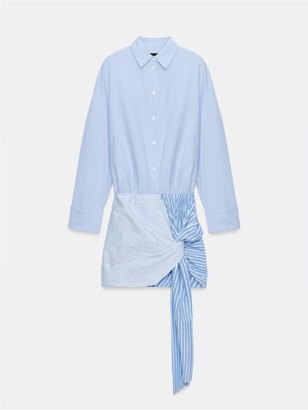 Zara Light Blue Striped Shirt-Mini Dress with Knot Detail